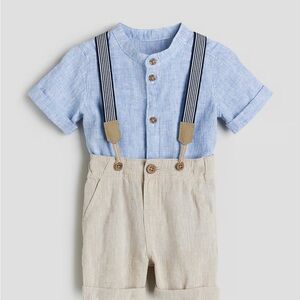 H&M Blue and Tan Suspenders Classic Style